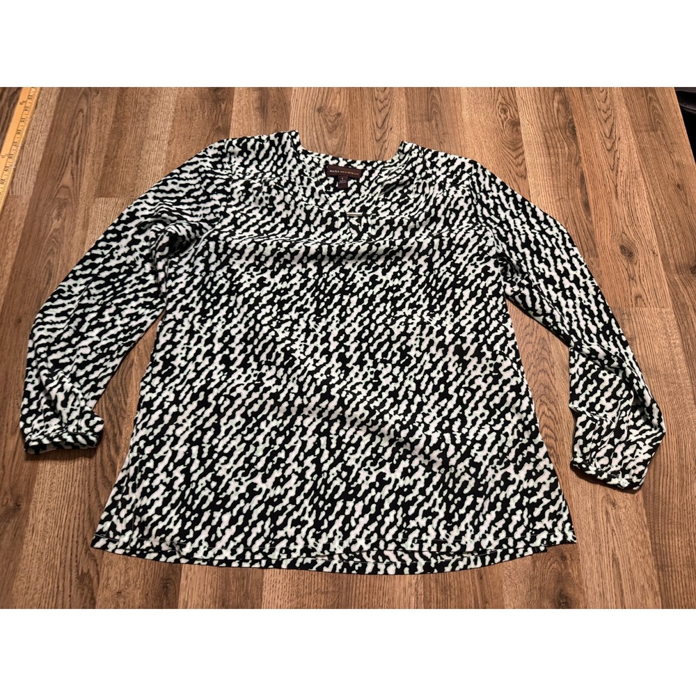 Dana Buchman Shirts Womens Size L Black Mint Green Abstract Long Sleeve Top